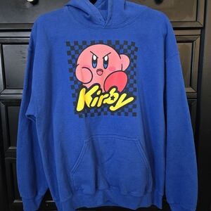 Nintendo Mens Kirby Mad Face Checkerboard Design Graphic Print Hoodie Large Size
